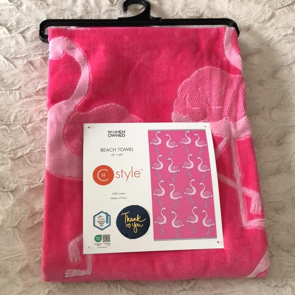 CH Style Bright Pink Flamingo Beach Towel